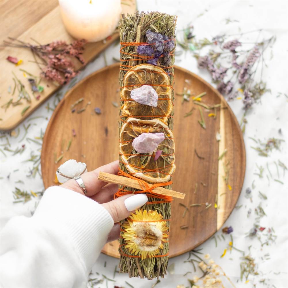 Something Different - 9in Ritual Wand with Rosemary Lavender and Orange Smudge stick - Multicolours